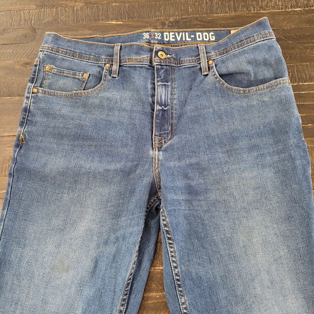 Devil Dog Dungarees 36x32 Relaxed Bootcut Jeans Medium Wash Mens